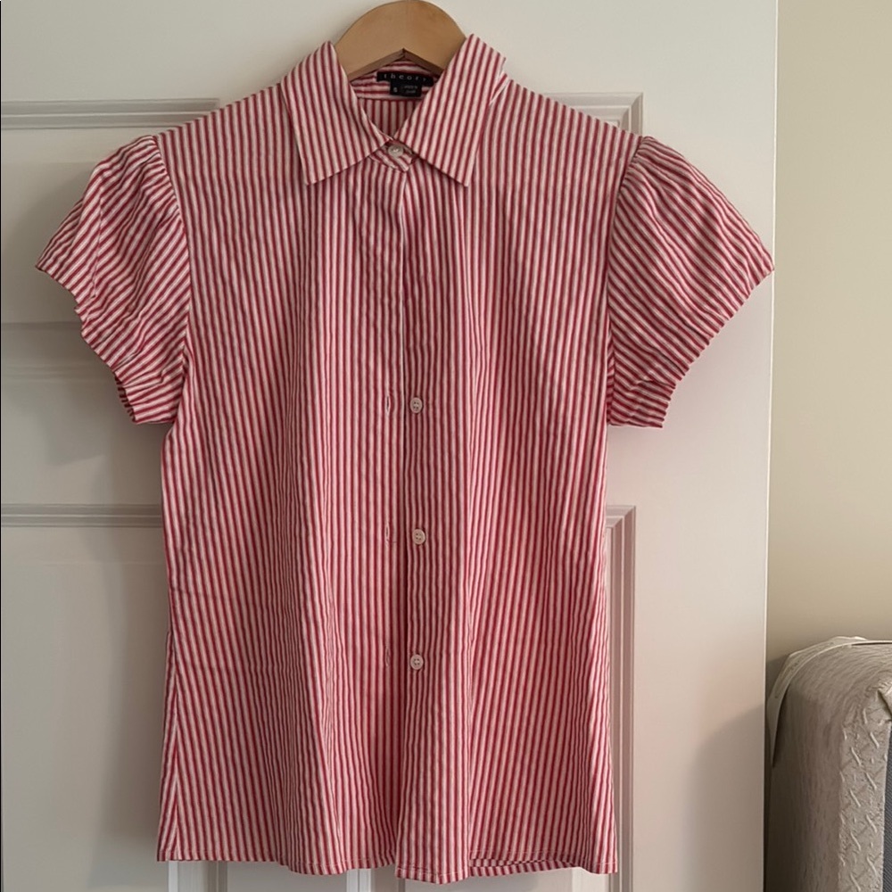 Theory Red and White Striped Shirt